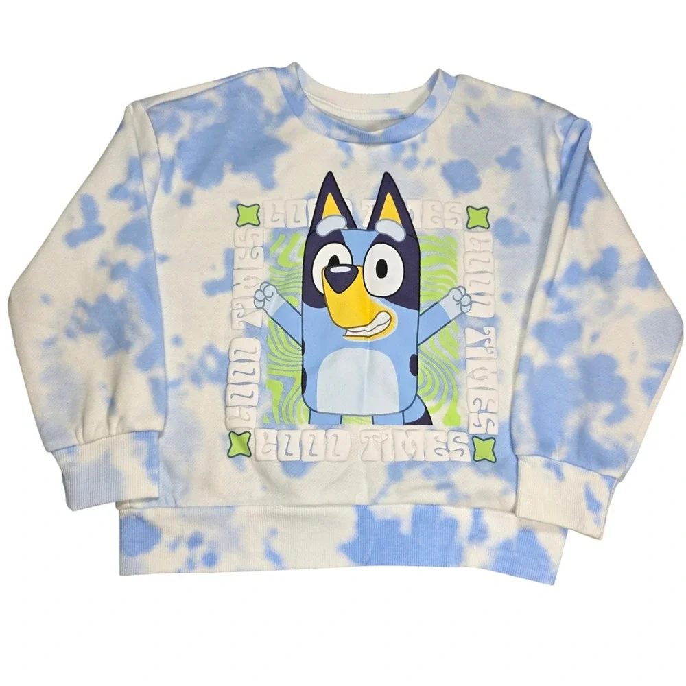 Bluey Bingo Kids Tie Dye Sweatshirt and Shorts 2 Piece Set Blue White Graphic 4T